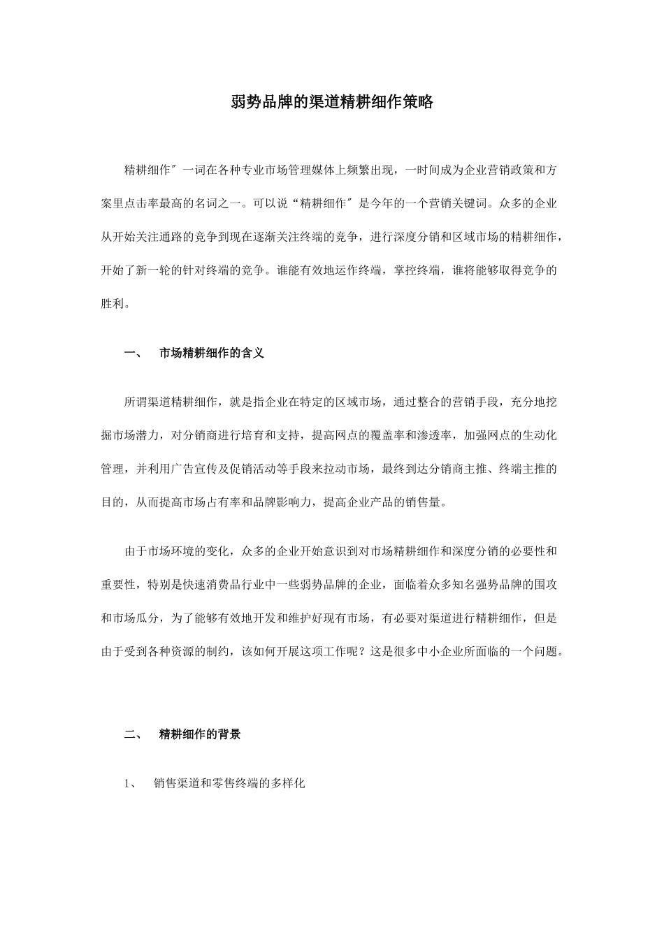 弱势品牌的渠道精耕细作策略(doc_第1页