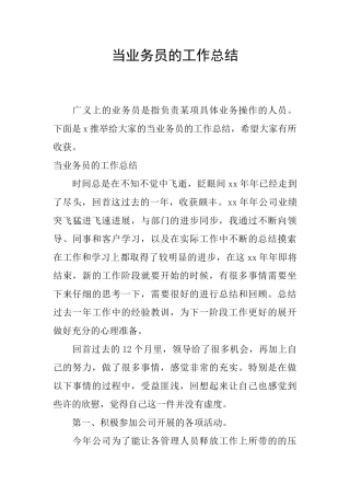 当业务员的工作总结