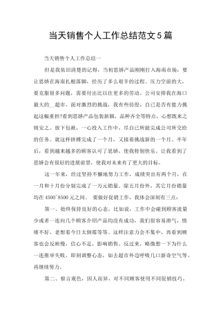 当天销售个人工作总结范文5篇