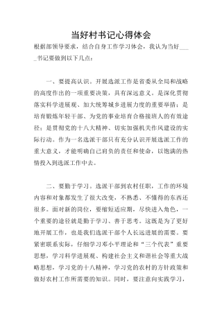 当好村书记心得体会