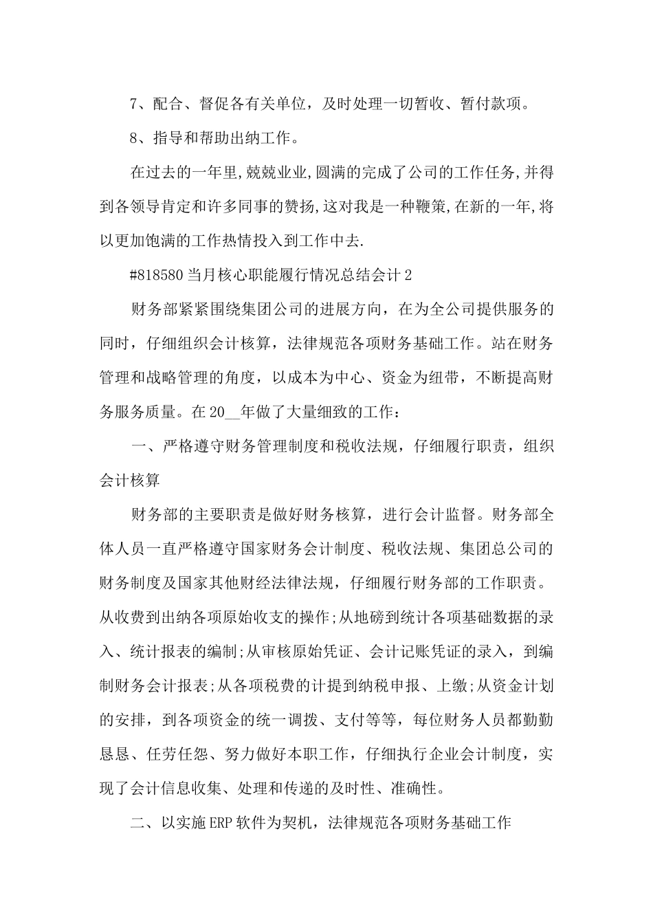 当月核心职能履行情况总结会计_第2页
