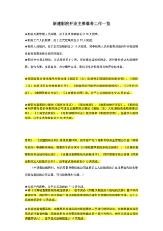 影院开业准备工作时间节点