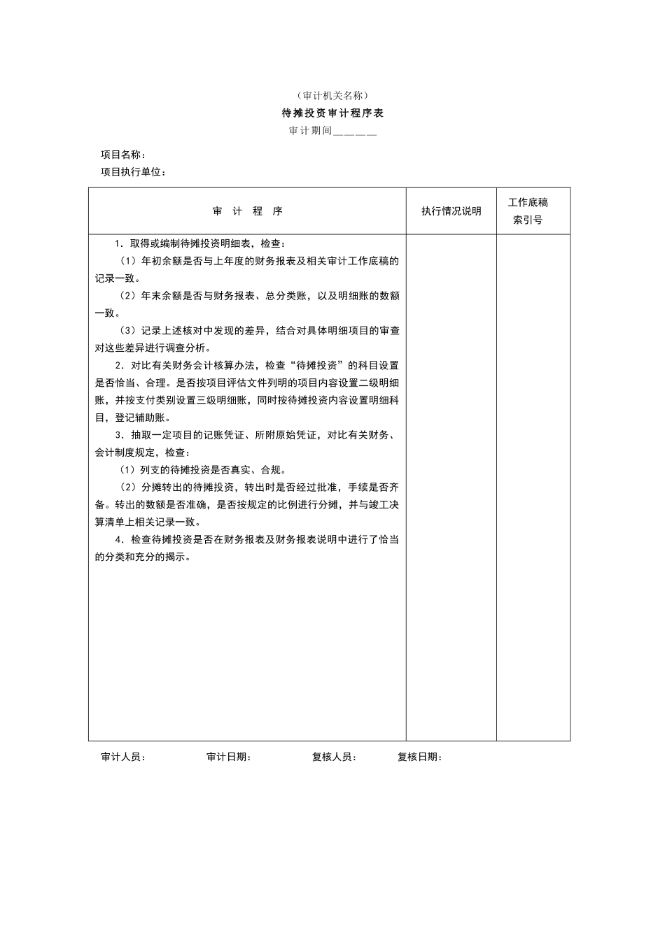 待摊投资审计程序表_第1页