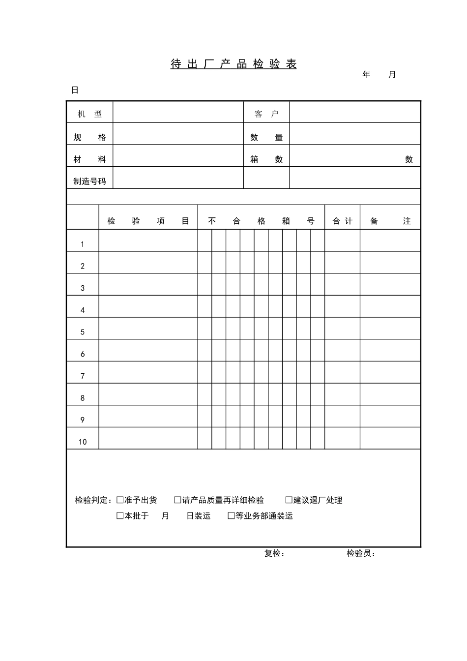 待出厂产品检验表_第1页