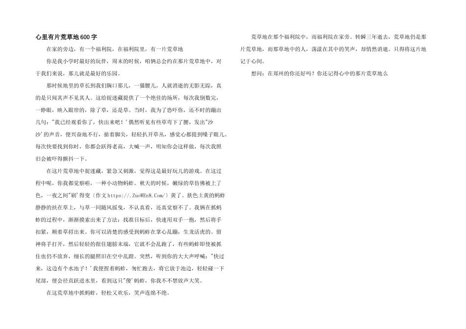 心里有片荒草地600字_第1页
