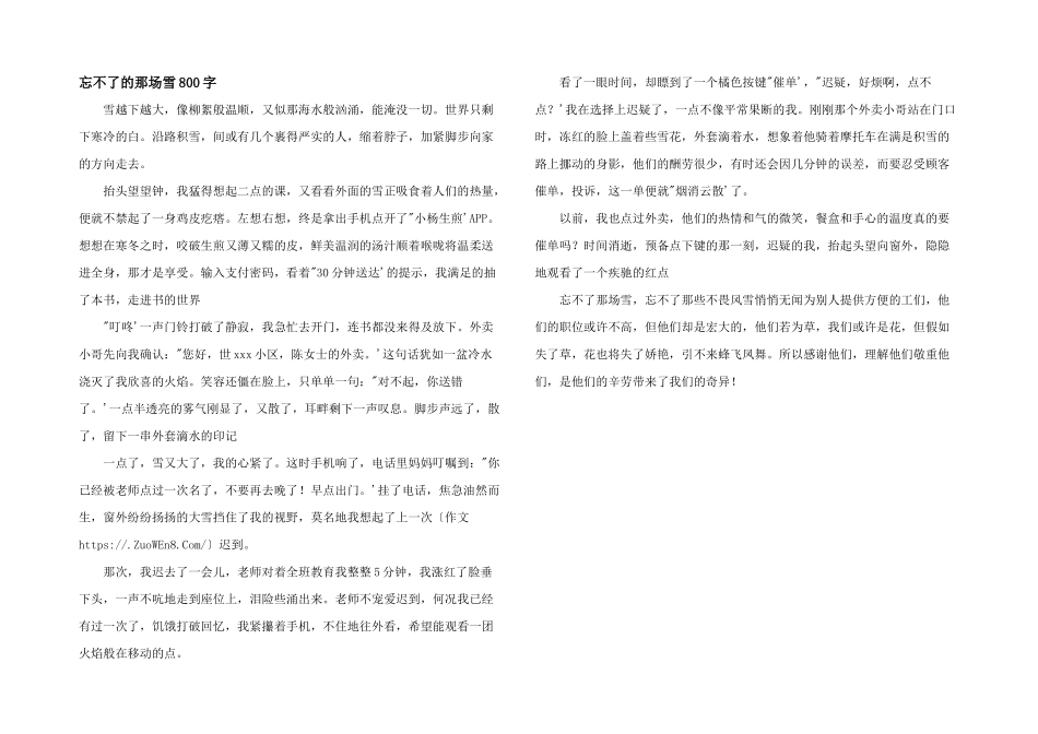忘不了的那场雪800字_第1页