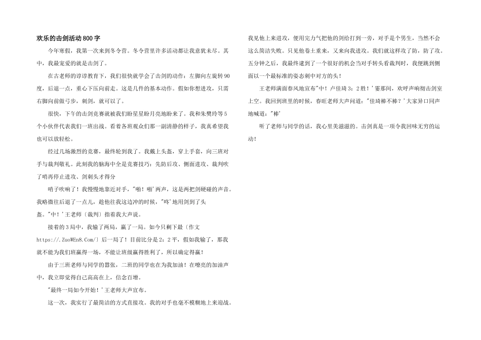 快乐的击剑活动800字_第1页