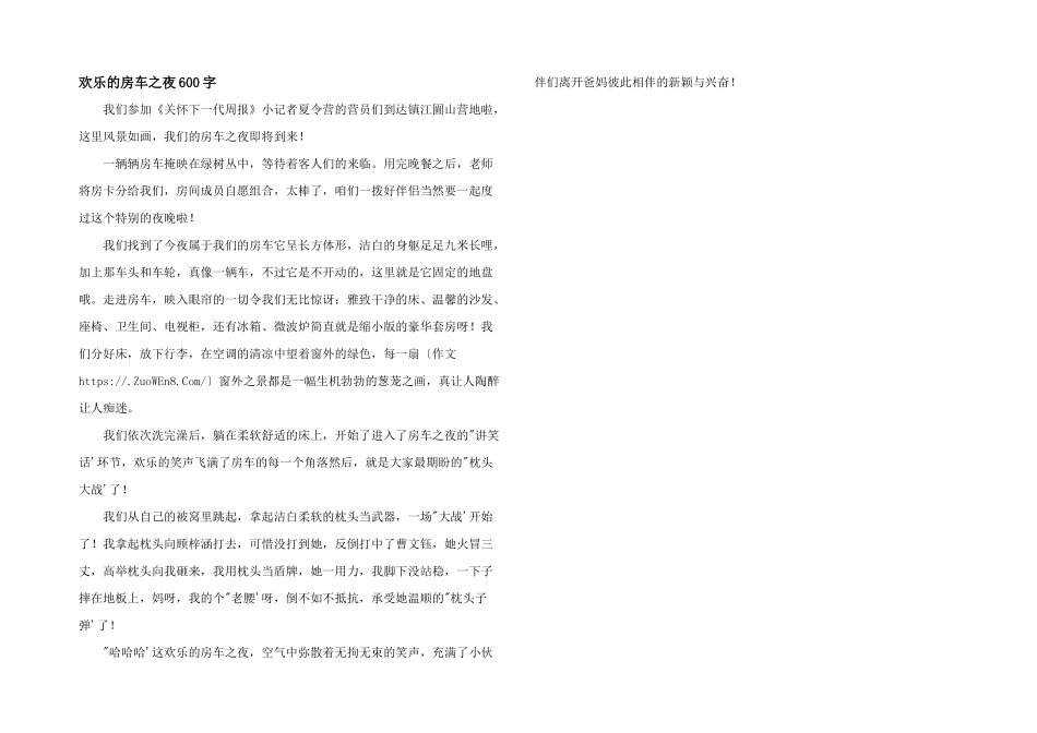 快乐的房车之夜600字_第1页