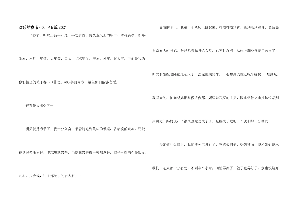 快乐的春节600字5篇2024_第1页