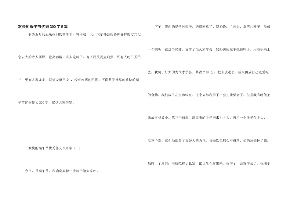 快乐的端午节优秀300字5篇_第1页