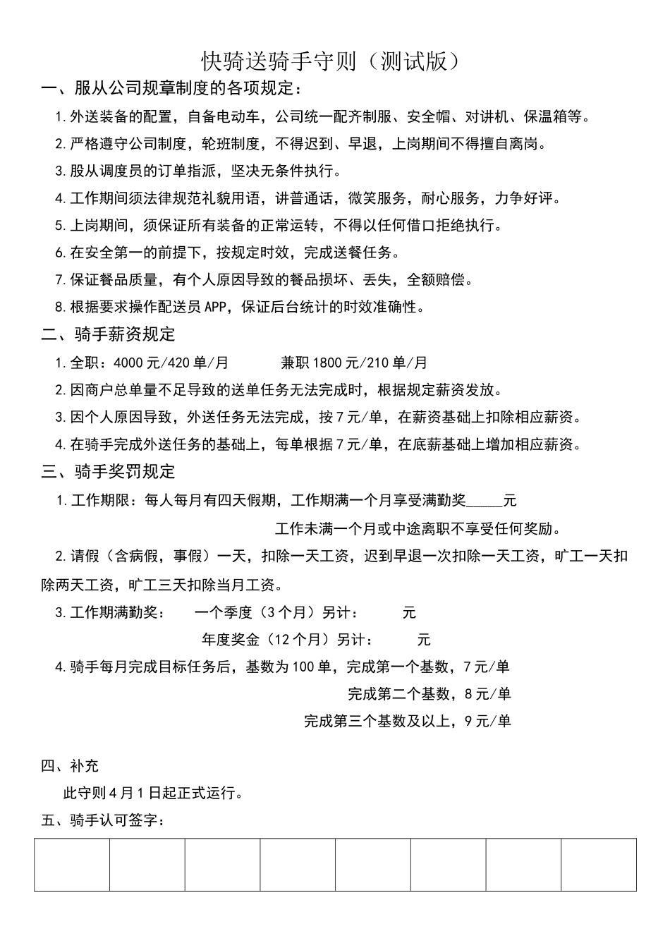 快骑送骑手规章制度_第1页