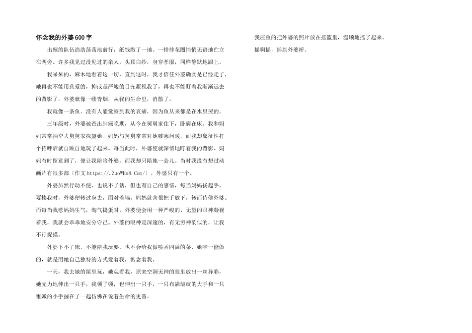 怀念我的外婆600字_第1页