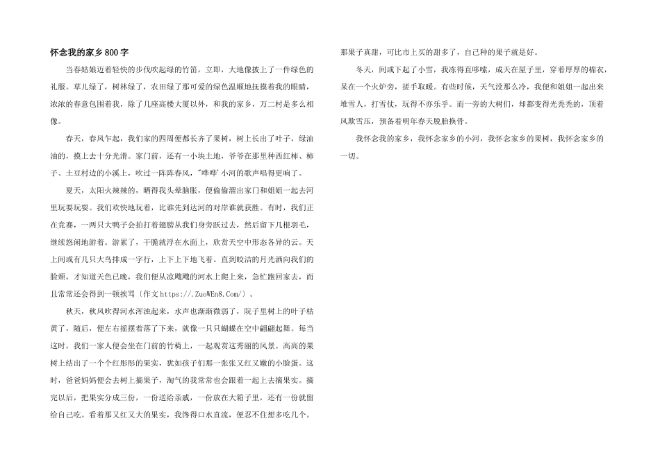 怀念我的家乡800字_第1页