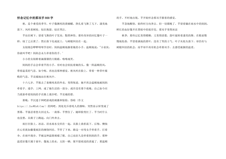 怀念记忆中的那双手800字_第1页
