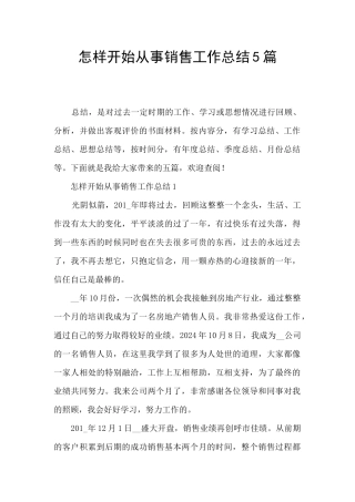 怎样开始从事销售工作总结5篇