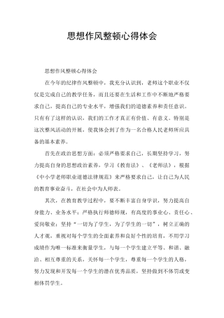 思想作风整顿心得体会