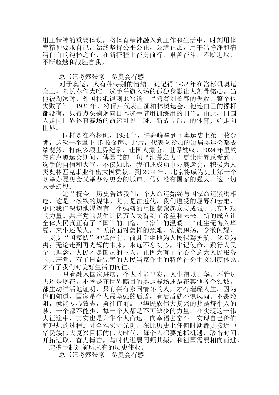 总书记考察张家口冬奥会有感三篇_第2页