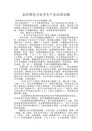 总经理电力安全生产会议讲话稿