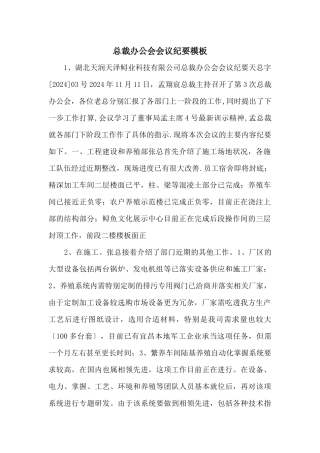 总裁办公会会议纪要模板