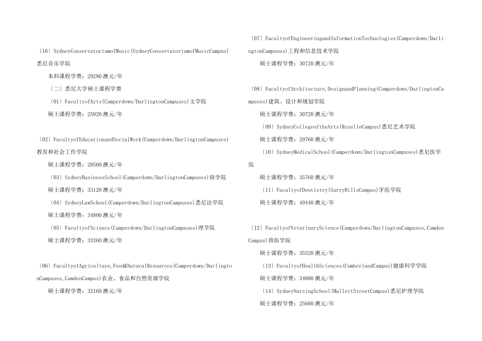 悉尼大学本科及硕士课程学费_第2页