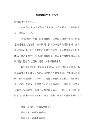 悼念袁隆平爷爷作文