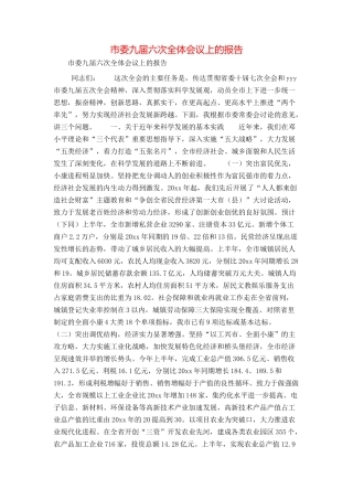市委九届六次全体会议上的报告