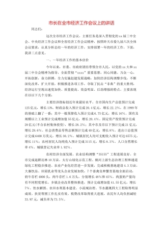 市长在全市经济工作会议上的讲话
