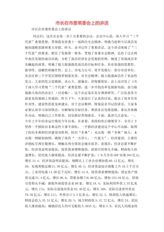 市长在市委常委会上的讲话