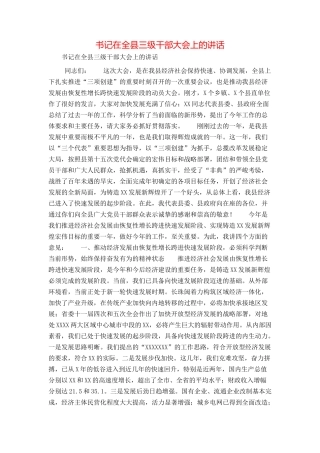 书记在全县三级干部大会上的讲话
