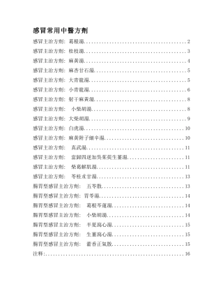 感冒常用中医方剂