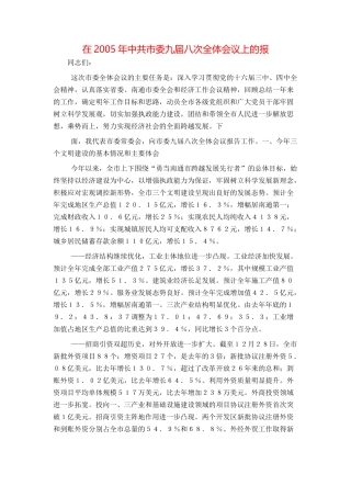 在2005年中共市委九届八次全体会议上的报