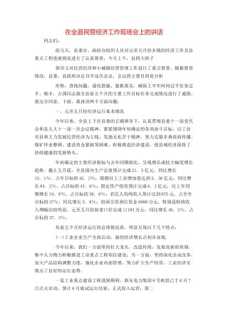 在全县民营经济工作现场会上的讲话