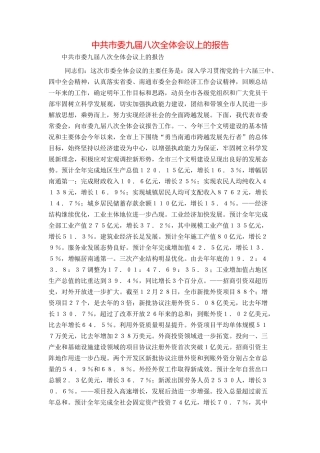 中共市委九届八次全体会议上的报告