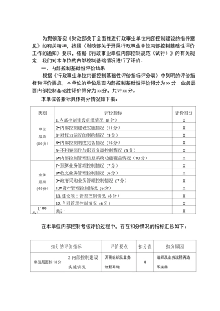 乡镇内部控制考核评价报告
