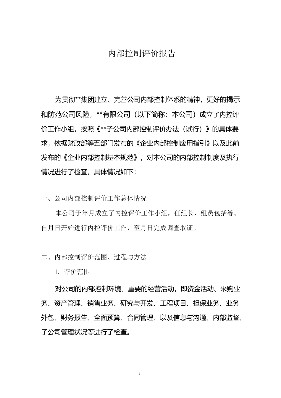 某有限公司内部控制自我评价报告_第1页