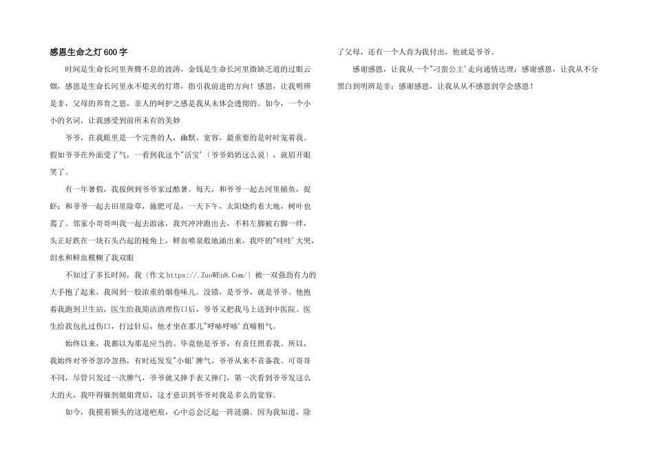 感恩生命之灯600字_第1页