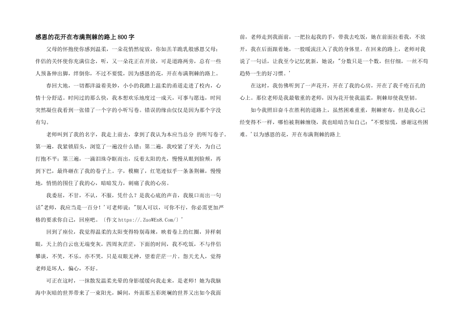 感恩的花开在布满荆棘的路上800字_第1页