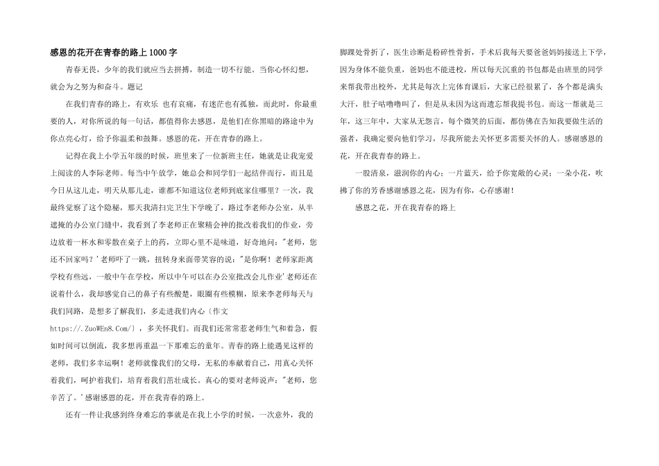 感恩的花开在青春的路上1000字_第1页