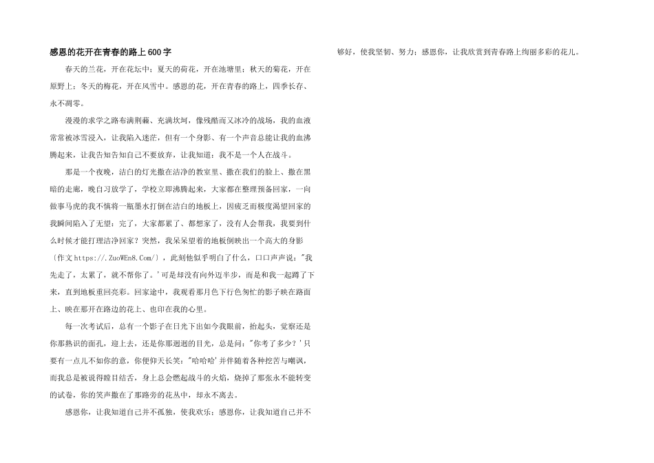 感恩的花开在青春的路上600字_第1页