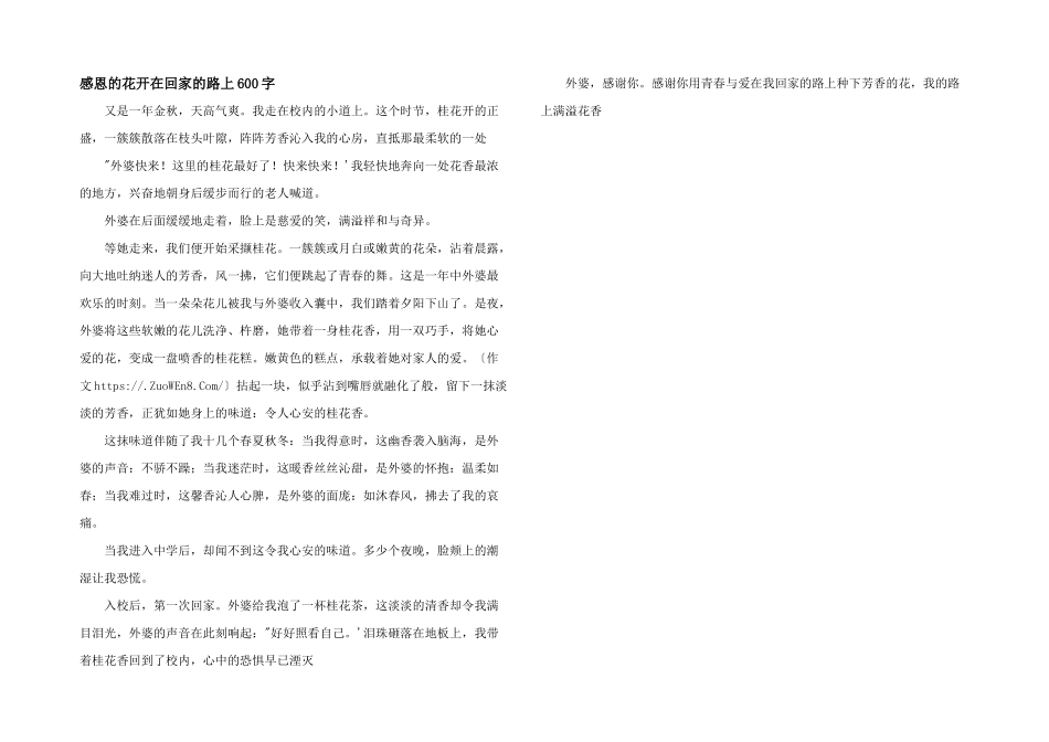 感恩的花开在回家的路上600字_第1页