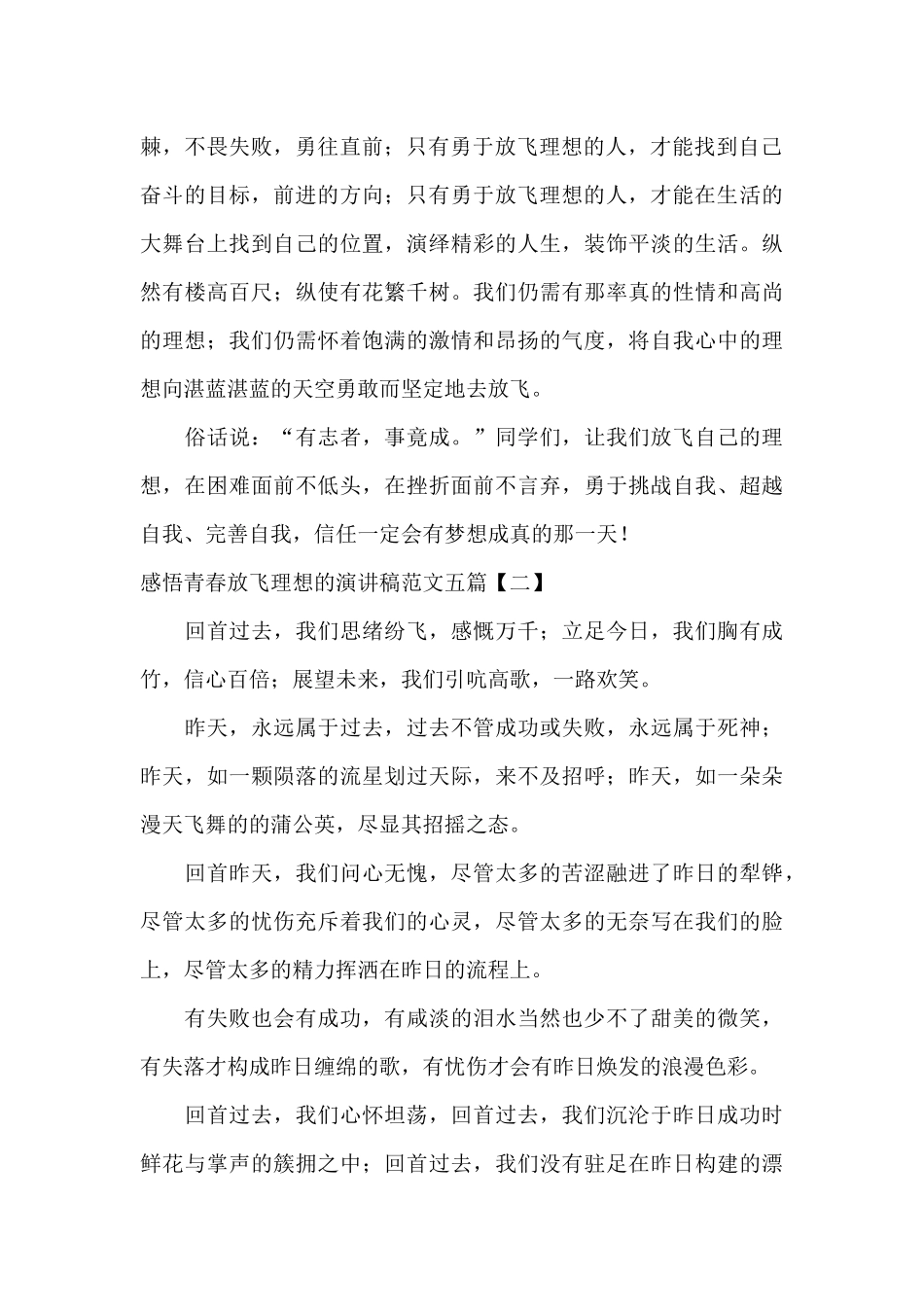 感悟青春放飞理想的演讲稿范文五篇_第2页