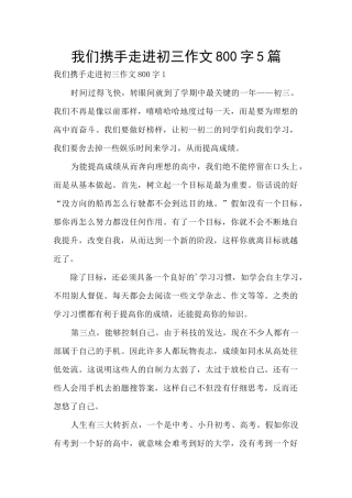 我们携手走进初三作文800字5篇