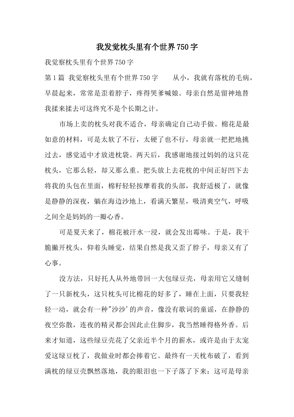 我发现枕头里有个世界750字_第1页