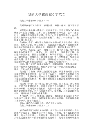 我的大学感想800字范文