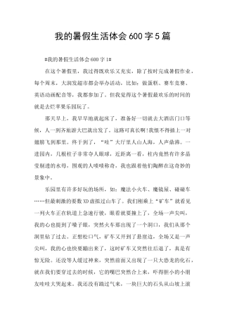 我的暑假生活体会600字5篇