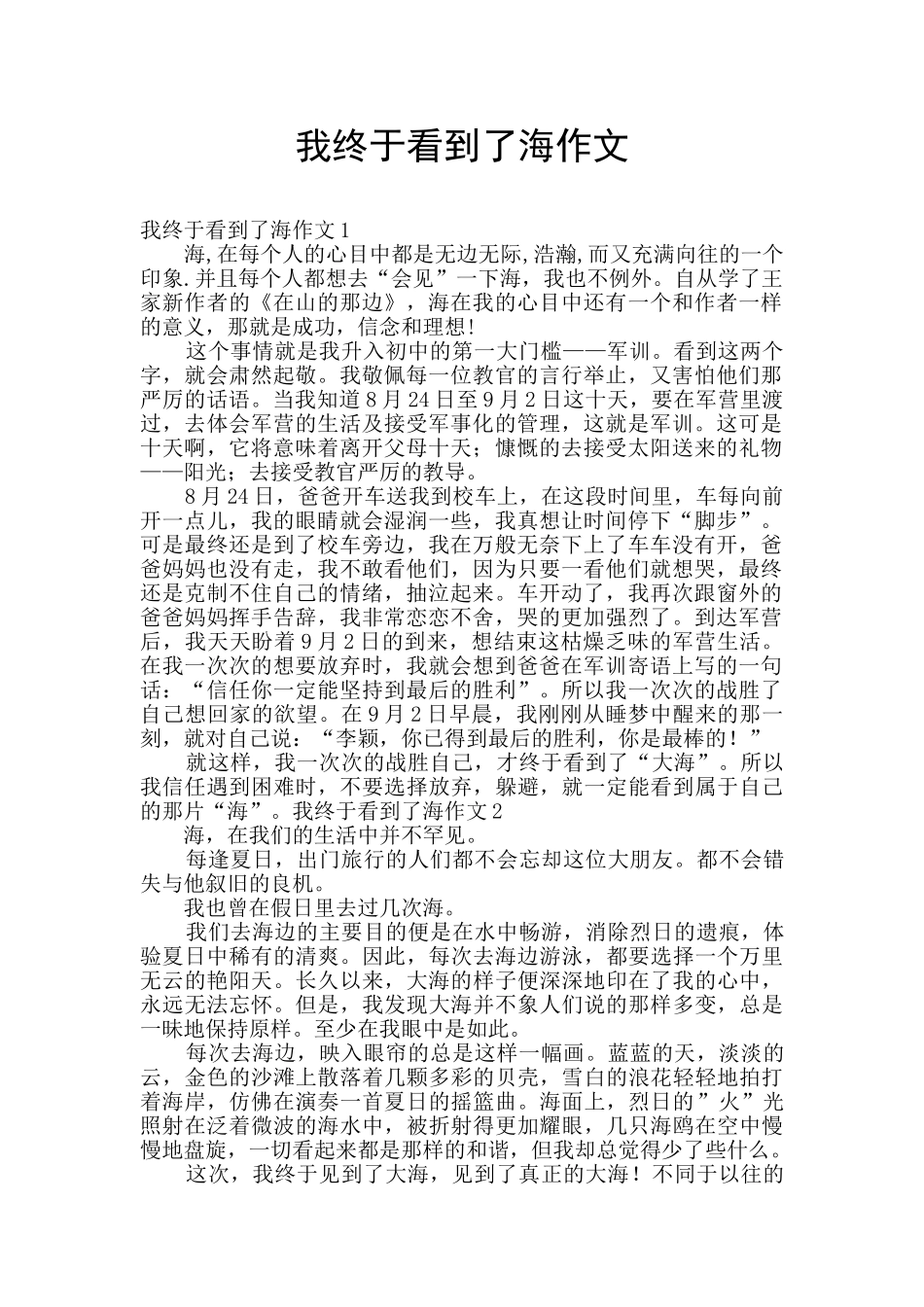 我终于看到了海作文_第1页