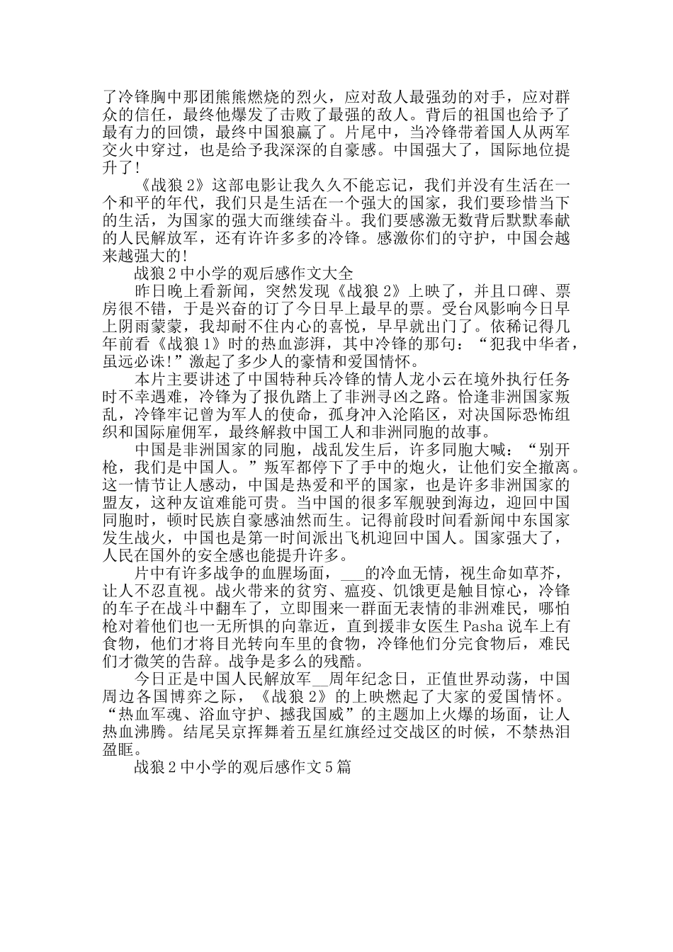 战狼2中小学的观后感作文2024年5篇_第3页