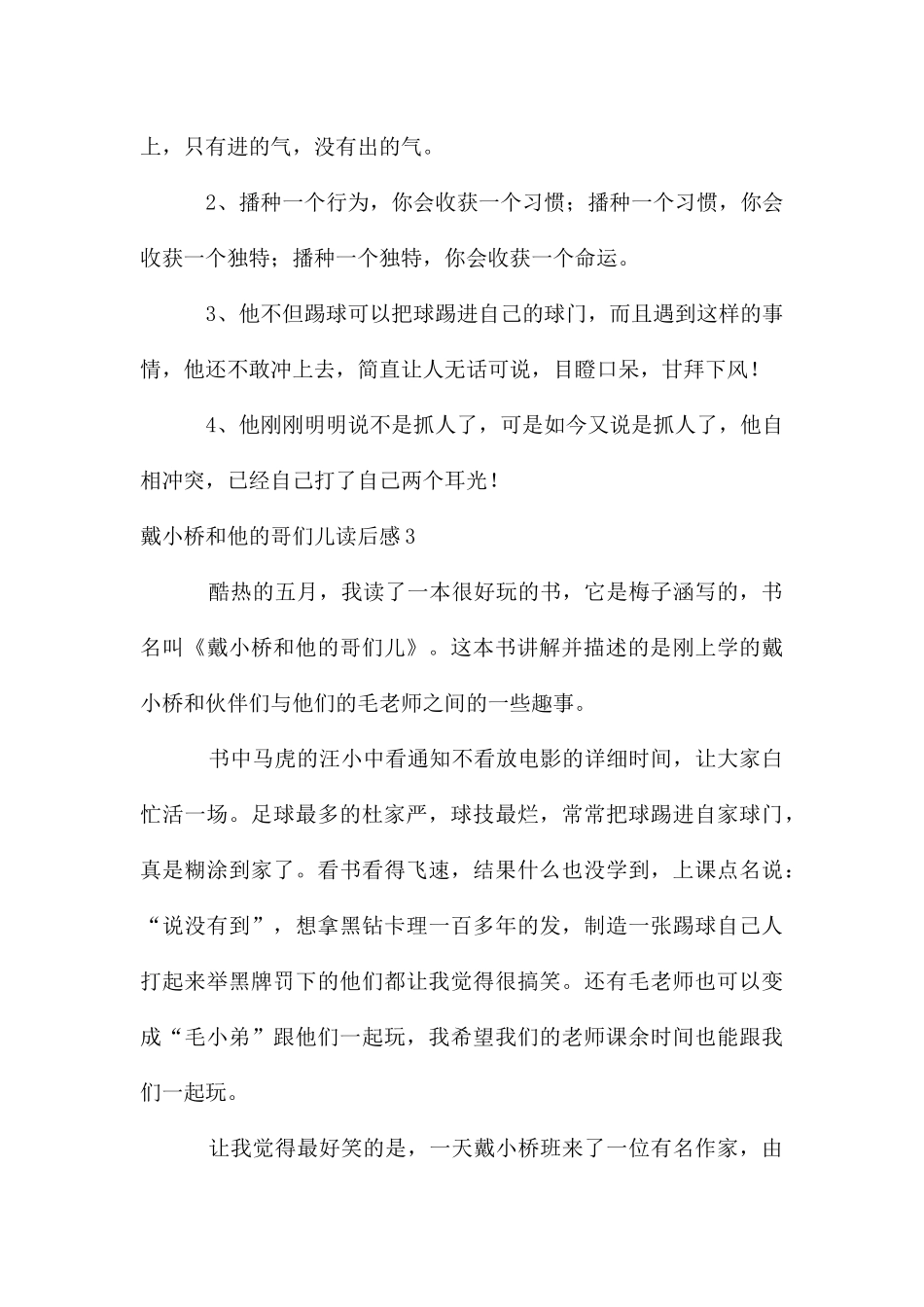 戴小桥和他的哥们儿读后感_第3页