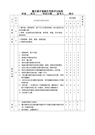 戴无菌手套操作评分标准