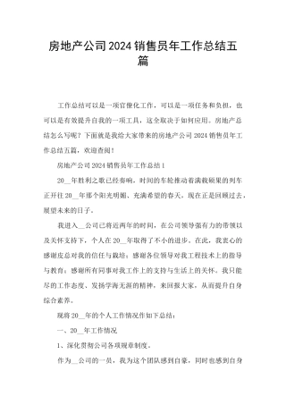 房地产公司2024销售员年工作总结五篇